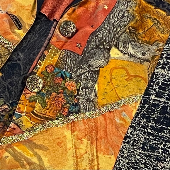 Vintage CAROLE LITTLE Blazer Women 16 Patchwork Art To Wear Oversized Rayon USA - Picture 3 of 15